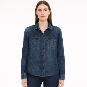 Express Blue Jean Distressed Button Down Shirt Long Sleeve